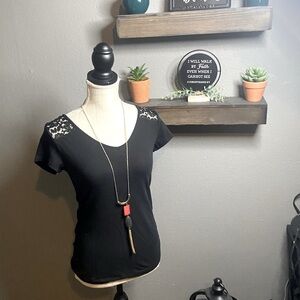 Elegant Black Lace Accent Women's Top
